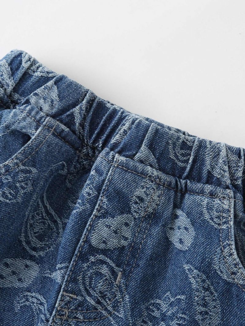 Chlapecké Strečové Zúžené Džíny Geometrický Vzor Elastický Pas Džínové Kalhoty Dětské Oblečení