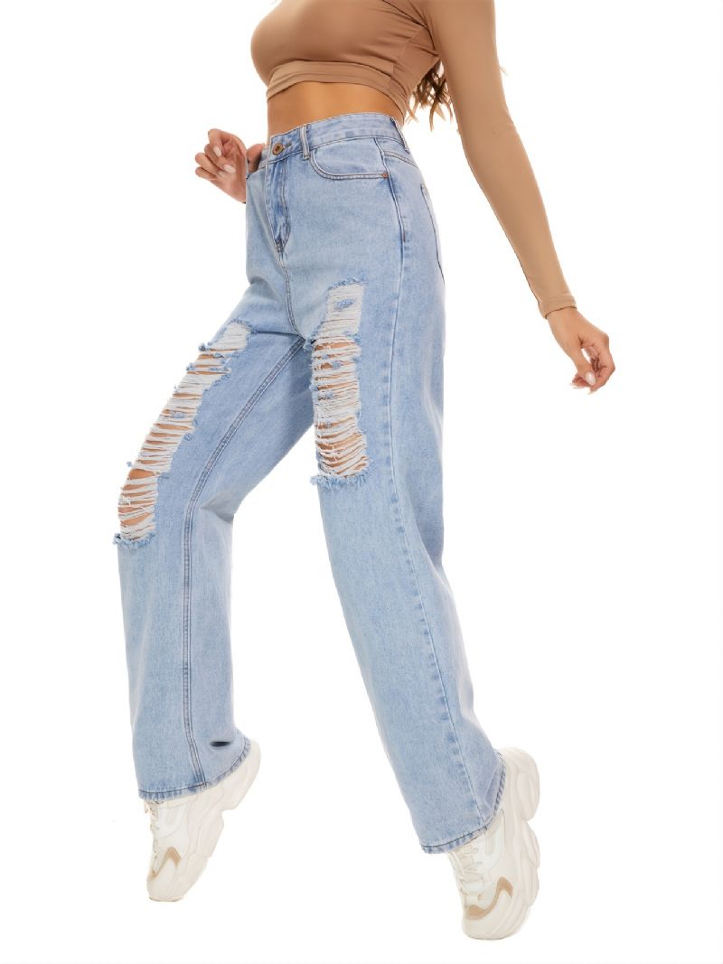 Dámské Džíny S Vysokým Pasem Roztrhané Rovné Nohy Dívčí Ve Stylu Y2k Chlapci Jeans