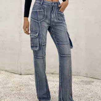 Dámské Džíny S Vysokým Pasem Široká Noha Baggy Jeans Dívčí Ve Stylu Y2k Džínové Kalhoty Cargo