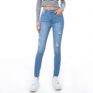 Dámské Roztrhané Zipy S Vysokým Pasem Skinny Jeans Dívčí Vysoce Strečové Pevné Džíny
