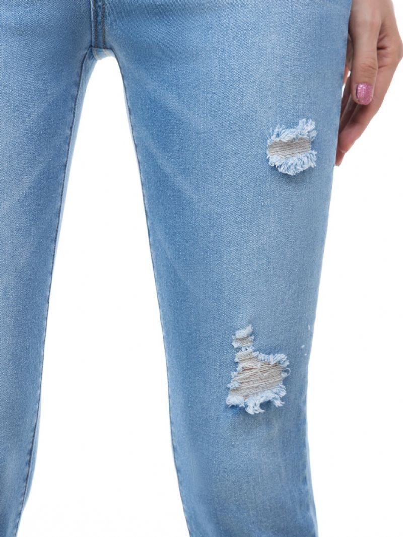 Dámské Roztrhané Zipy S Vysokým Pasem Skinny Jeans Dívčí Vysoce Strečové Pevné Džíny