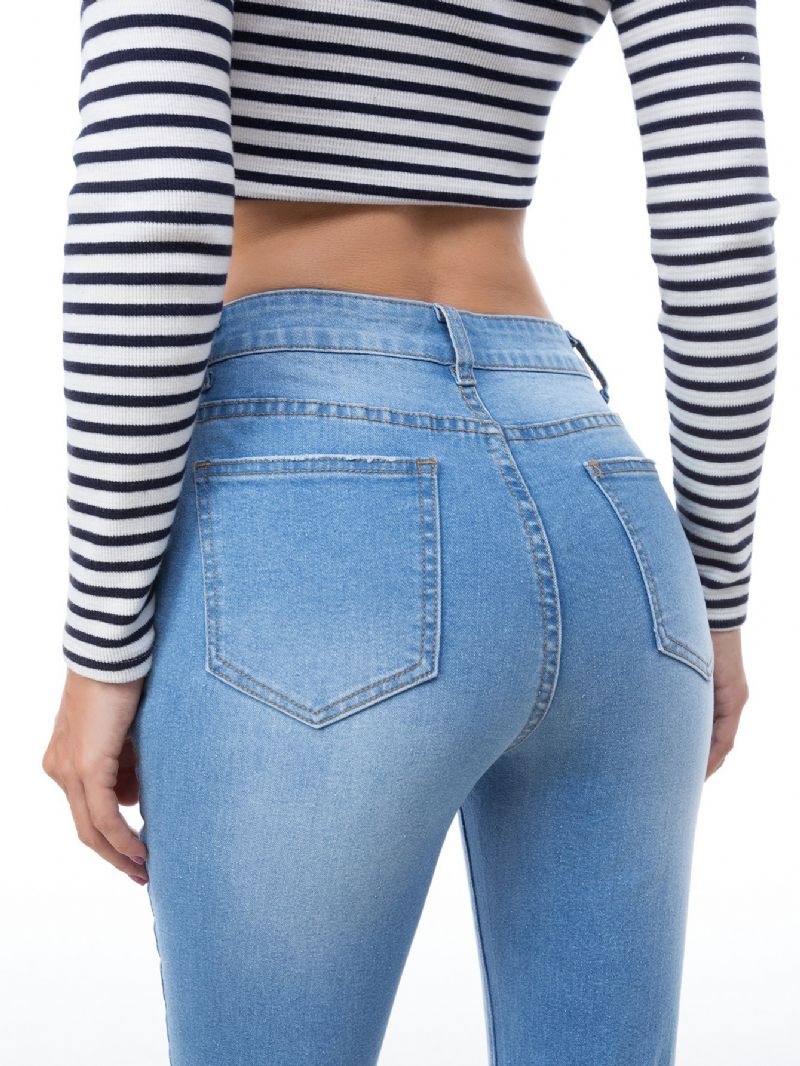Dámské Roztrhané Zipy S Vysokým Pasem Skinny Jeans Dívčí Vysoce Strečové Pevné Džíny