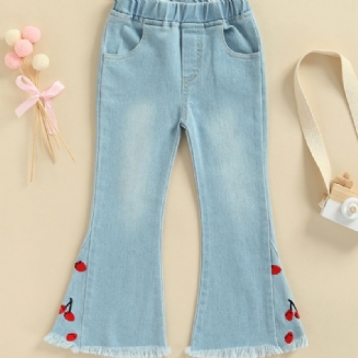 Dívčí 2023 Nové Vyšívané Cherry Denim Flare Jeans