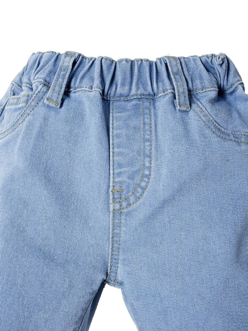 Dívčí Jednobarevné Volánkové Džíny S Elastickým Pásem Džínové Kalhoty Dětské Oblečení Pro Miminko