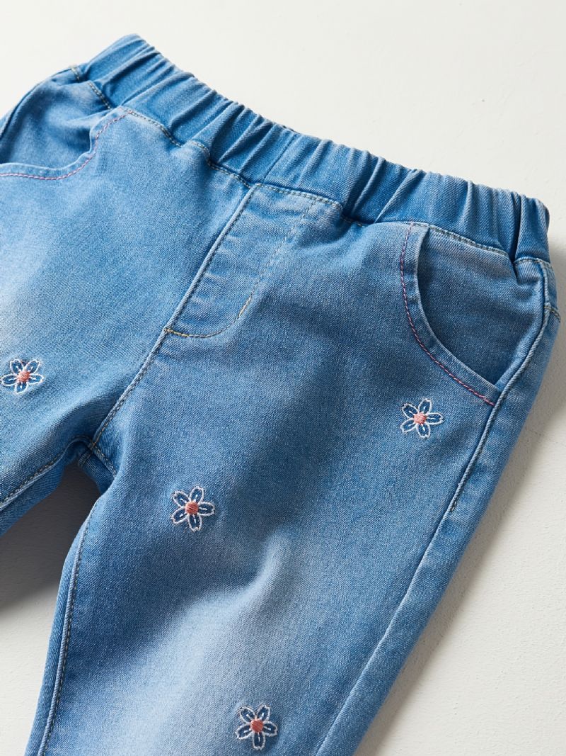 Dívčí Ležérní Vintage Elastické Džínové Džíny S Květinovou Výšivkou Na Zimu