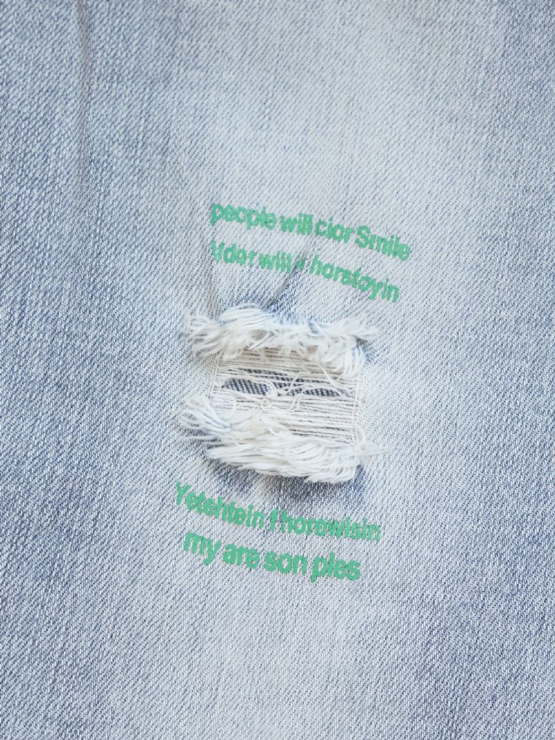 Dívčí Roztrhané Džíny Letter Flowers Print Elastický Pas Džínové Kalhoty Dětské Oblečení
