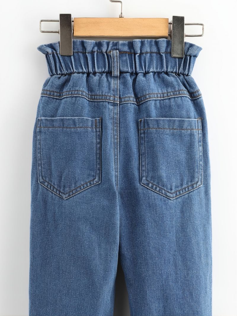 Dívčí Roztrhané Džíny Ležérní Jednobarevné Džínové Kalhoty Dětské Oblečení