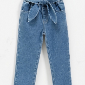 Dětské Dívčí Džíny Ležérní Jednobarevné Kalhoty Na Pásek S Mašlí Oblečení