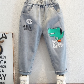 Děťátko Chlapci Jeans Elastický Pas Dinosaur Print Džínové Kalhoty Dětské Oblečení