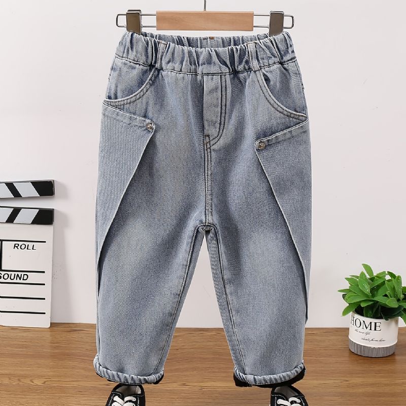 Děťátko Chlapci Jeans Ležérní Plyšové Teplé Elastické Kalhoty V Pase Dětské Oblečení