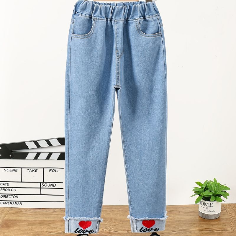 Děťátko Dívky Denim Ležérní Jeans Výšivka Jaro Podzim