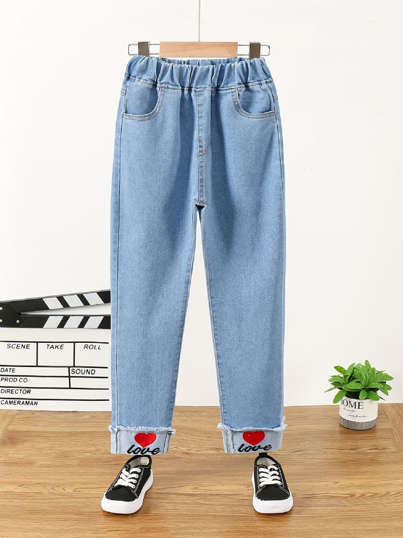 Děťátko Dívky Denim Ležérní Jeans Výšivka Jaro Podzim