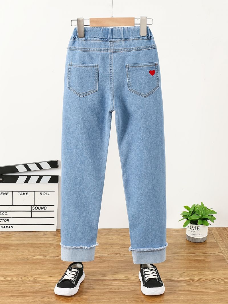 Děťátko Dívky Denim Ležérní Jeans Výšivka Jaro Podzim