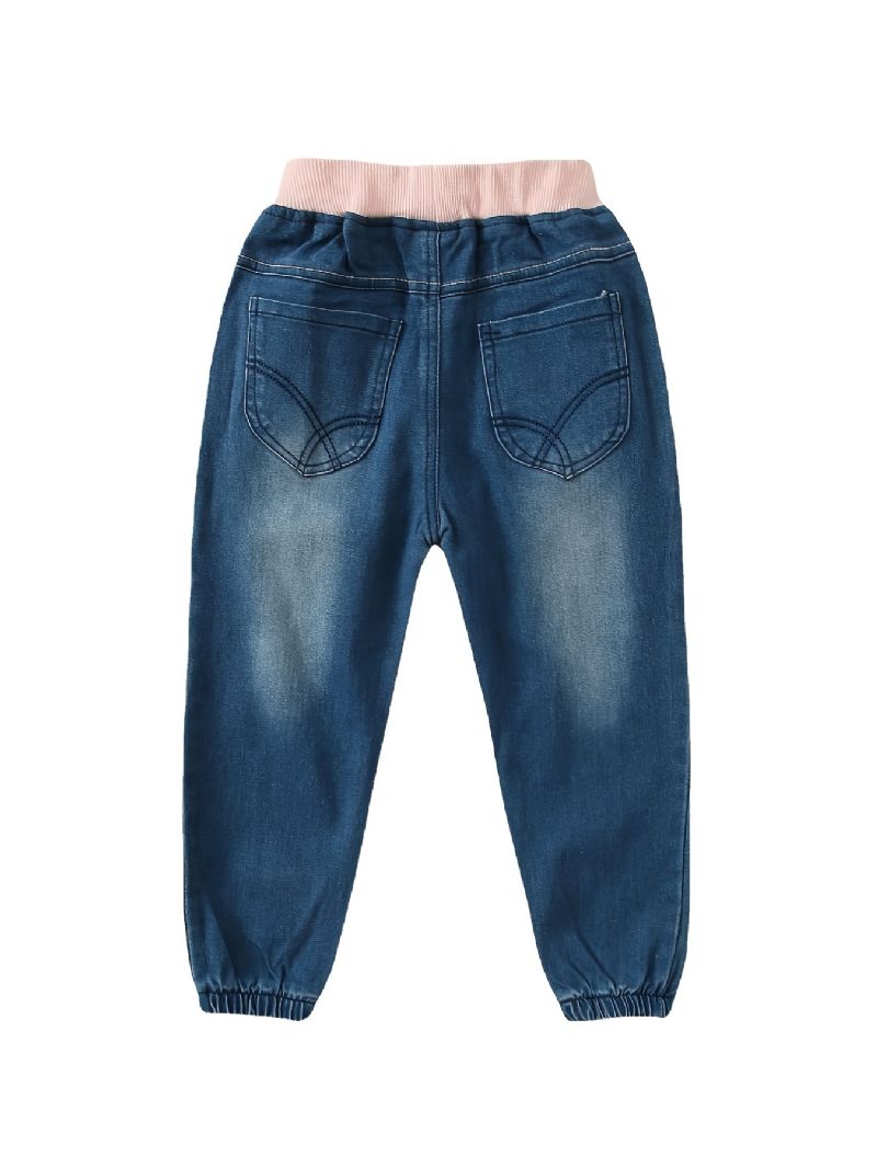 Děťátko Dívky Jeans Elastický Pas Cat Vyšívané Kalhoty Dětské Oblečení