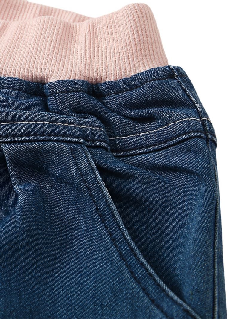 Děťátko Dívky Jeans Elastický Pas Cat Vyšívané Kalhoty Dětské Oblečení