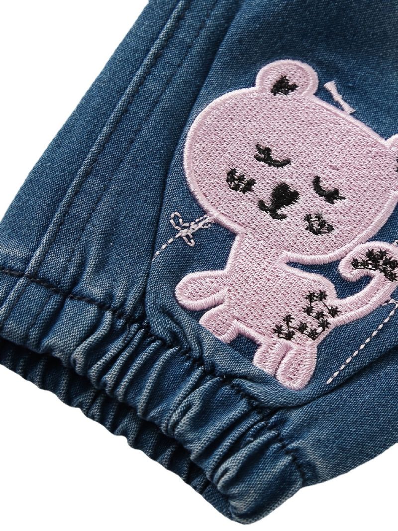 Děťátko Dívky Jeans Elastický Pas Cat Vyšívané Kalhoty Dětské Oblečení
