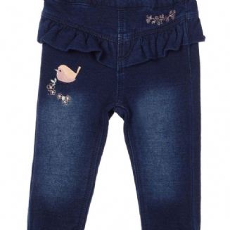 Děťátko Dívky Ležérní Měkké Džíny Bird Flower Vyšívané Krajkové Kalhoty Dětské Oblečení