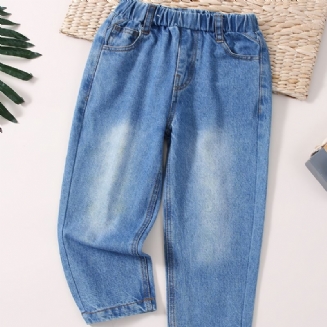 Děťátko Dívky Retro Jeans Ležérní Jednobarevné Džínové Kalhoty S Elastickým Pasem Dětské Oblečení
