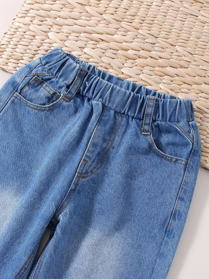 Děťátko Dívky Retro Jeans Ležérní Jednobarevné Džínové Kalhoty S Elastickým Pasem Dětské Oblečení