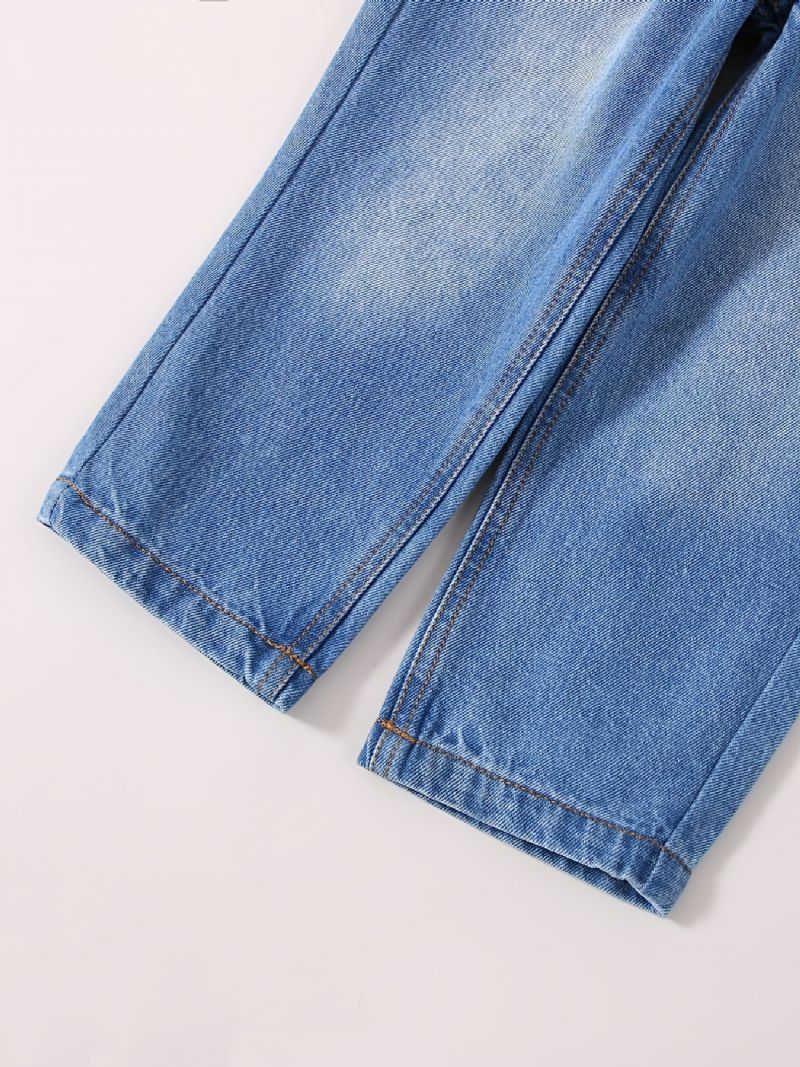 Děťátko Dívky Retro Jeans Ležérní Jednobarevné Džínové Kalhoty S Elastickým Pasem Dětské Oblečení