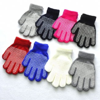 Dětské Zimní Teplé Jednobarevné Pletené Rukavice Protiskluzové Tečkované S Ofsetovým Potiskem Pro Venkuové Sporty