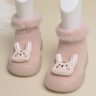 Batole Dívky Pink Cartoon Rabbit Pohodlné Slip On Sálové Ponožky Boty