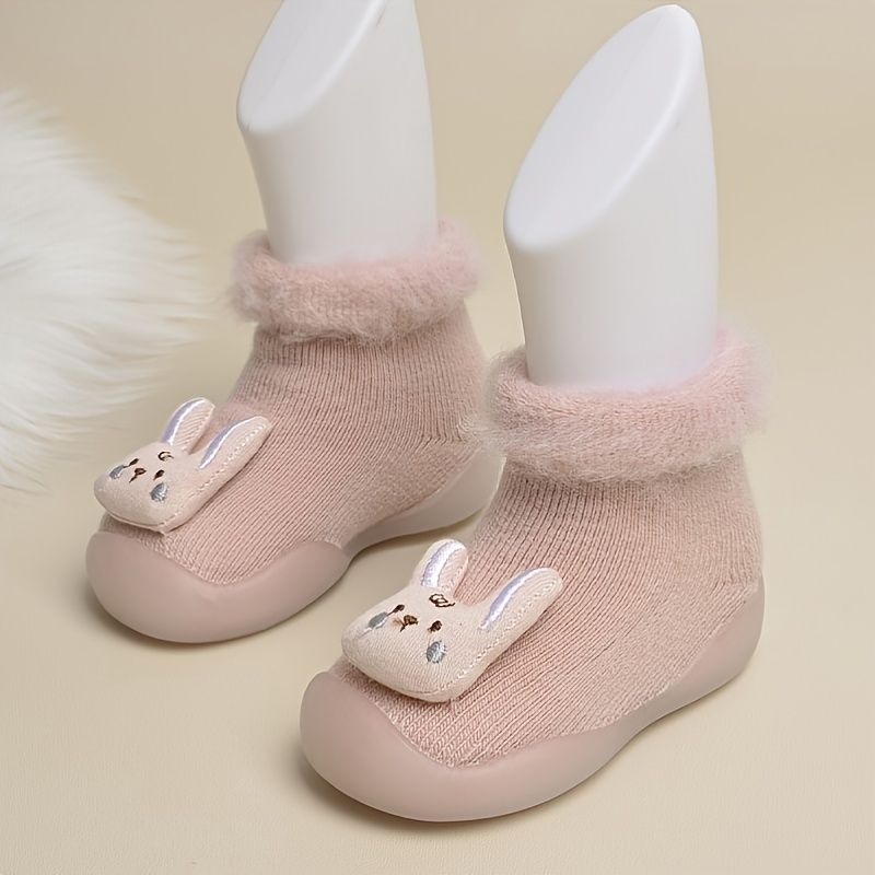 Batole Dívky Pink Cartoon Rabbit Pohodlné Slip On Sálové Ponožky Boty