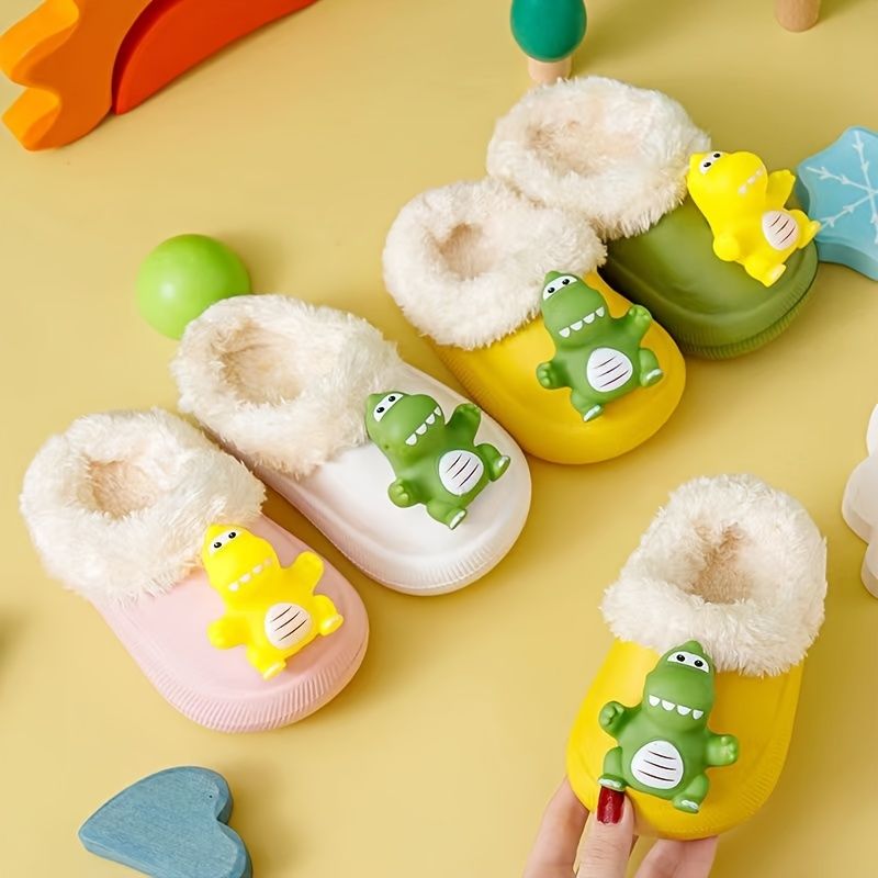 Chlapci Dívky Cute Cartoon Fleece Thermal Non-skluzové Pantofle Na Zimu Eva