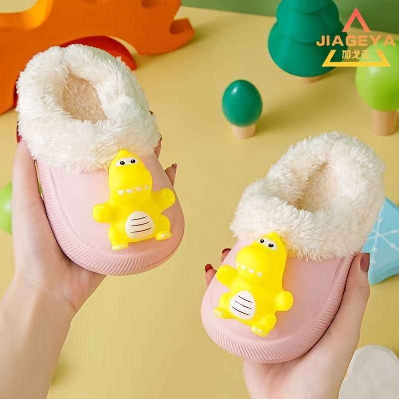 Chlapci Dívky Cute Cartoon Fleece Thermal Non-skluzové Pantofle Na Zimu Eva