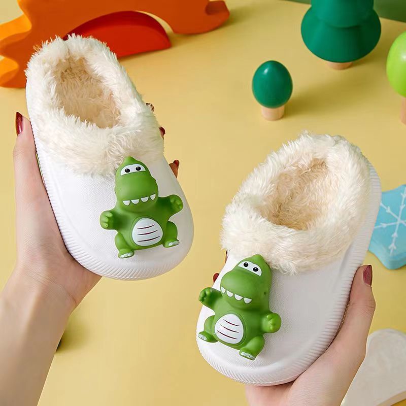 Chlapci Dívky Cute Cartoon Fleece Thermal Non-skluzové Pantofle Na Zimu Eva