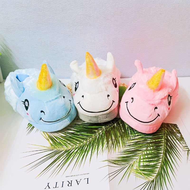 Unisex Nazouvací Pantofle Unicorn Design S Měkkou Podrážkou Protiskluzové Plyšové Vnitřní Skluzavky Na Zimu