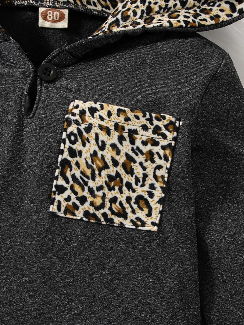 2dílná Sada Chlapeckých Ležérních Leopardích Potisků S Mikinou A Kalhotami S Dlouhým Rukávem A Kapucí Černá