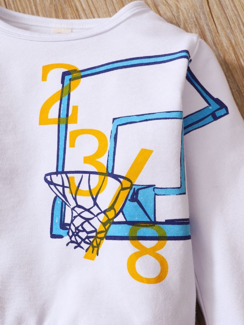 2ks Chlapci Basketball Print S Dlouhým Rukávem Pro Volný Čas