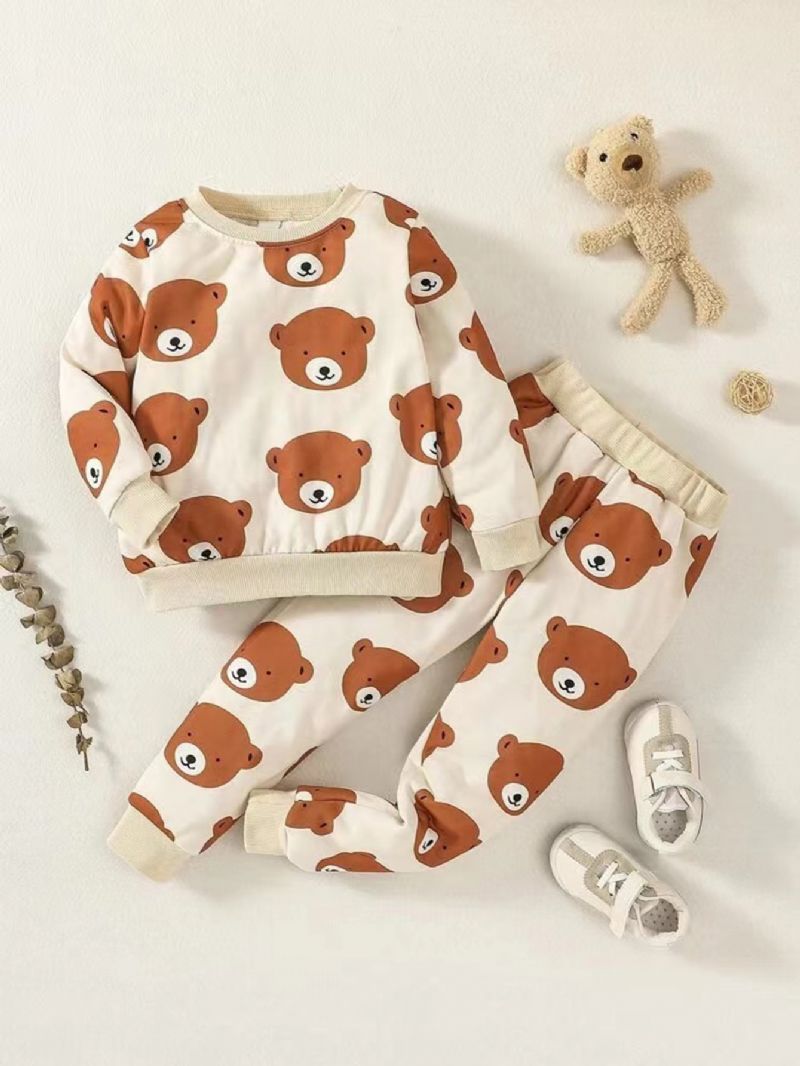 2ks Chlapci Bear Cartoon Print Neformální Sada Mikiny A Kalhot