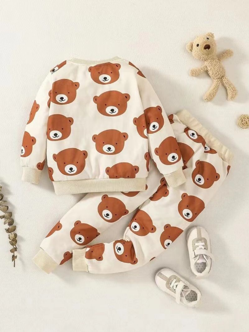 2ks Chlapci Bear Cartoon Print Neformální Sada Mikiny A Kalhot