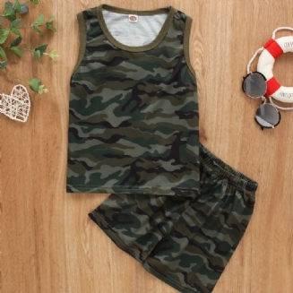 2ks Chlapci Camo Print Casual Set Bez Rukávů