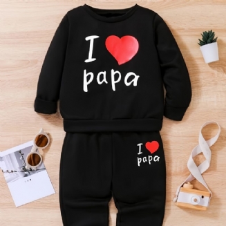 2ks Chlapci Causal Active Set With I Love Papa Print Pullover Mikina & Tepláky Na Zimu