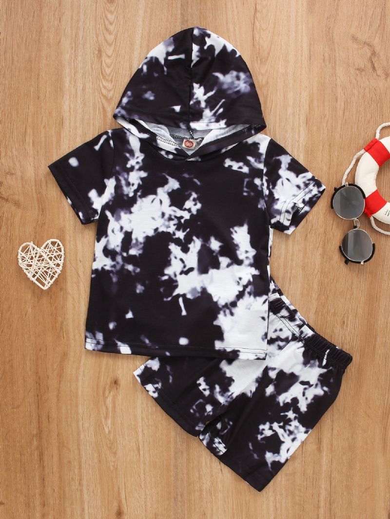 2ks Chlapci Clothing Kravata Dye Print S Kapucí A Krátkým Rukávem