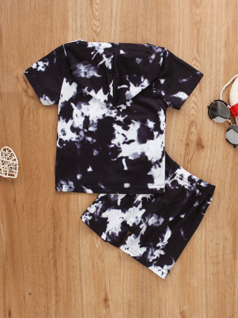 2ks Chlapci Clothing Kravata Dye Print S Kapucí A Krátkým Rukávem