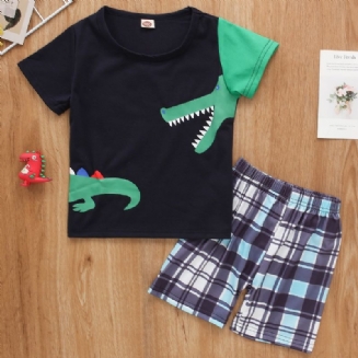 2ks Chlapci Cute Crocodile Print Krátký Rukáv Casual Set