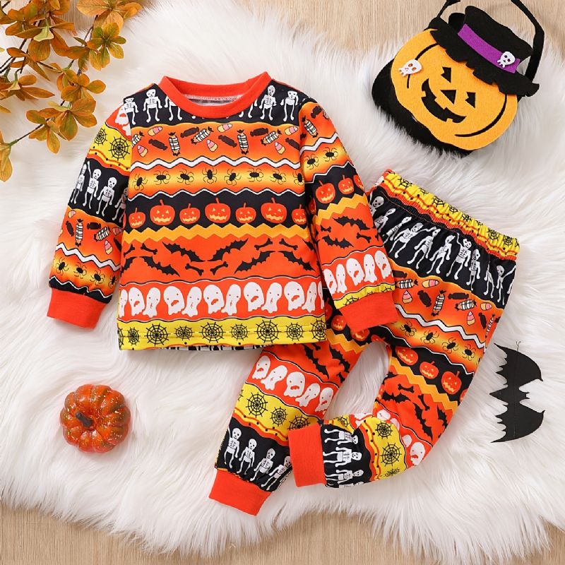 2ks Chlapci Cute Halloween Print Pyžam Set With Pullover Mikina & Kalhoty For Party