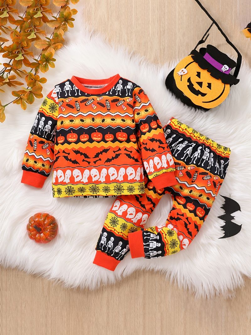 2ks Chlapci Cute Halloween Print Pyžam Set With Pullover Mikina & Kalhoty For Party