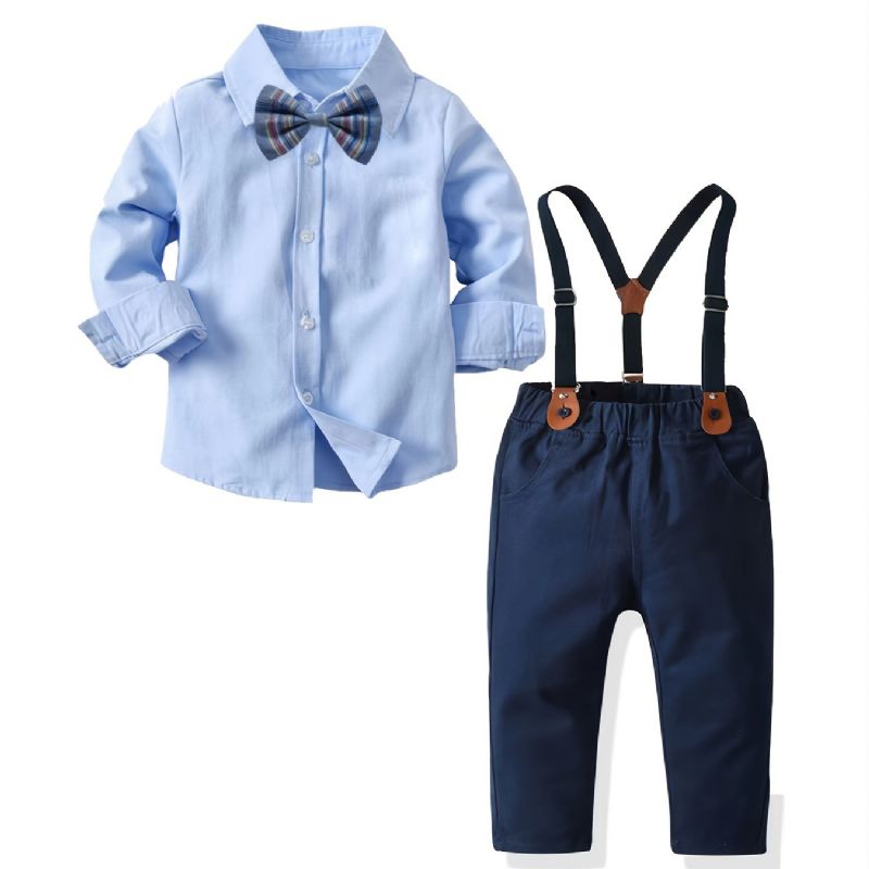 2ks Chlapci Gentleman Motýlek Sky Blue Shirt & Overaly