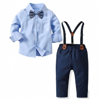 2ks Chlapci Gentleman Motýlek Sky Blue Shirt & Overaly