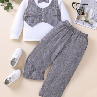 2ks Chlapci Gingham Bow Sleeve Top & Kalts Set