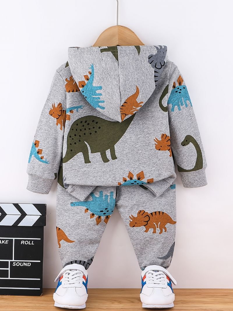 2ks Chlapci Roztomilý Dinosaurus Kreslený Potisk Mikina S Dlouhým Rukávem Top Elastický Pas Kalhoty Set Oblečení