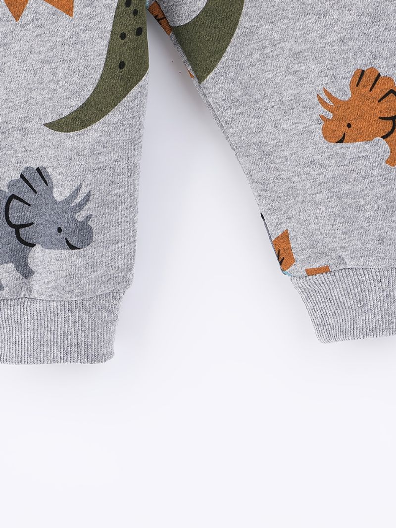 2ks Chlapci Roztomilý Dinosaurus Kreslený Potisk Mikina S Dlouhým Rukávem Top Elastický Pas Kalhoty Set Oblečení