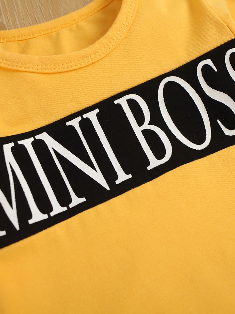 2ks Chlapecký Ležérní Set S Potiskem Mini Boss Aktivní Pulovrová Mikina A Roztrhané Tepláky Na Zimu