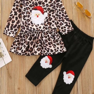 2ks Dívčí Vánoční Leopardí Top A Kalhoty S Dlouhým Rukávem