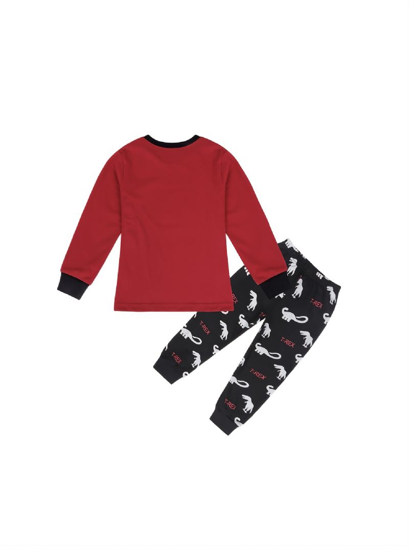 2ks Děti Chlapci Pyžama Cartoon Dinosaur Print Set Top & Kalhoty S Kulatým Výstřihem A Dlouhým Rukávem